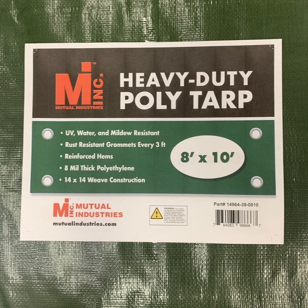 Mutual Industries Heavy Duty Poly Tarp, Green, 8x10, 4PK 14964-39-0810